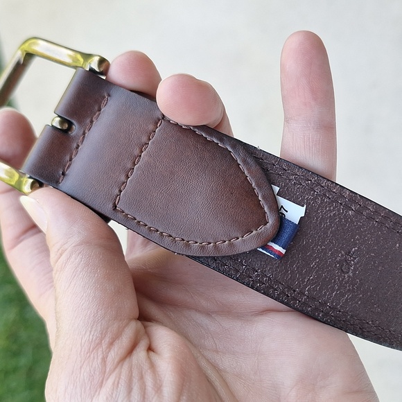 Vtg Tommy Hilfiger leather canvas ribbon stripe belt 38 - Picture 9 of 11